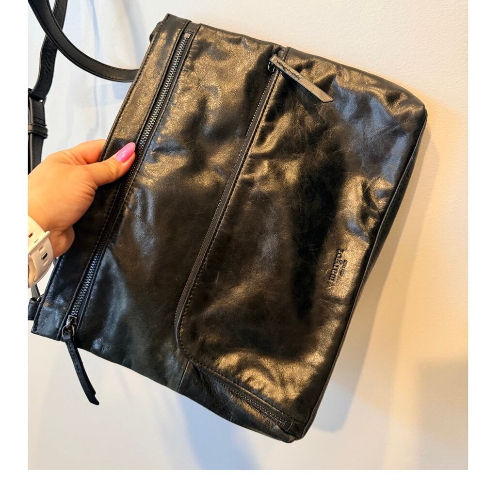 Margot New York Black Genuine Leather Crossbody Bag Multi-Pocket Messenger Purse